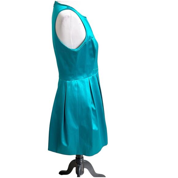 Karen Millen Satin Skater Dress Size 10 Fit & Flare Teal Blue Party Cocktail - Picture 4 of 10